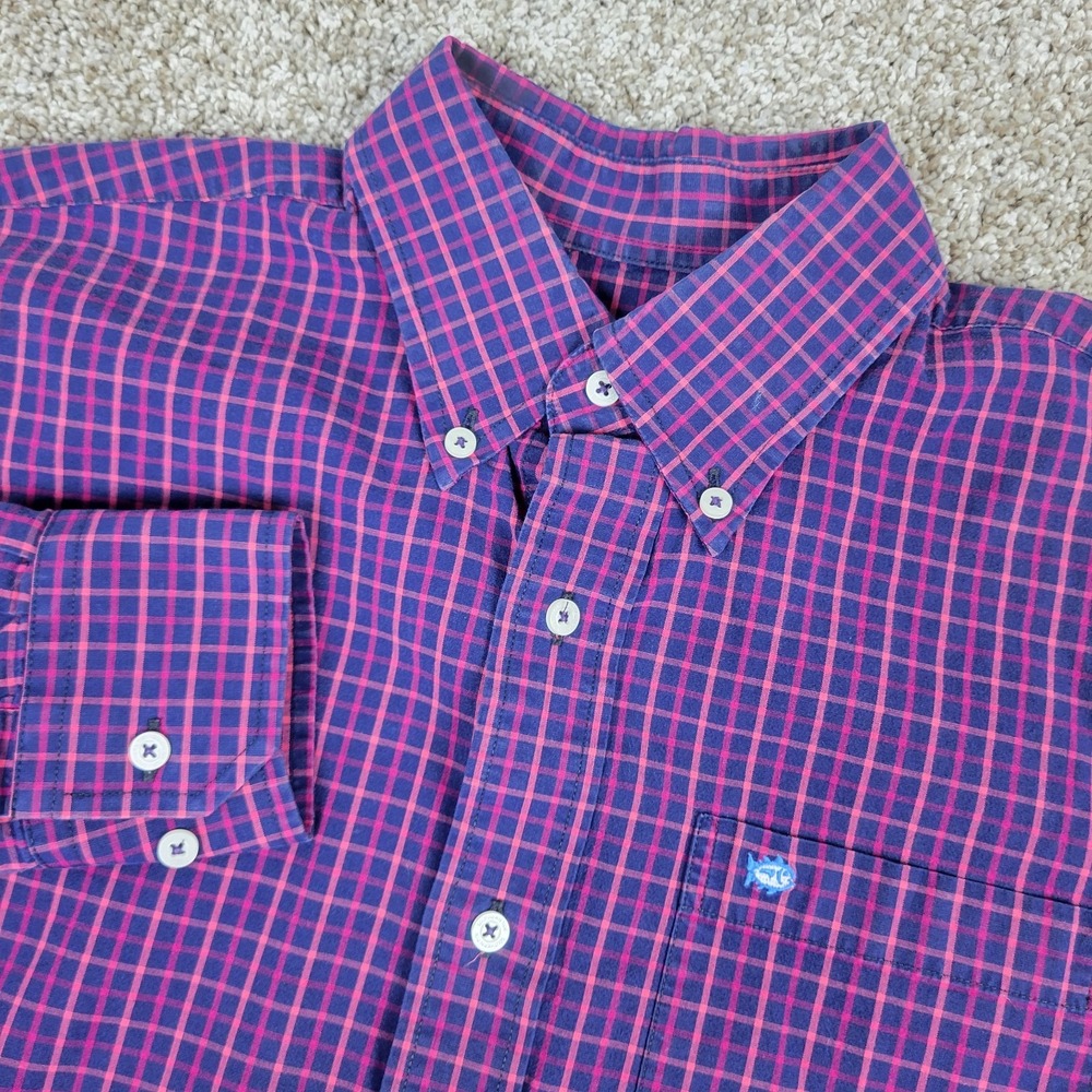 Southern Tide Mens Small Blue Red Check Button Down Long Sleeve